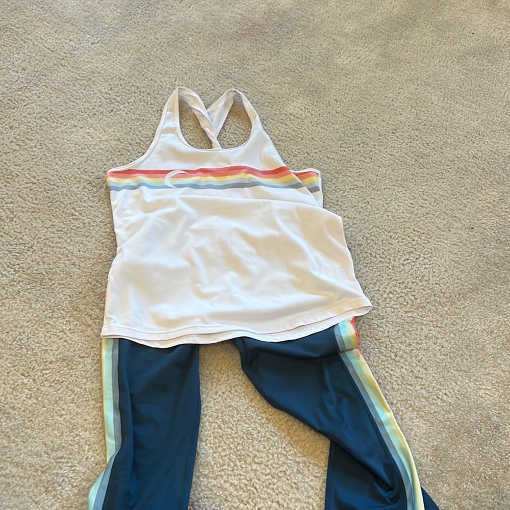 ZYIA Kids Matching Set - White and Blue with Rainbow Stripes
